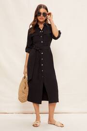 Friends Like These Black Utility Belted Long Sleeve Midi Shirt Dress - Image 5 of 8