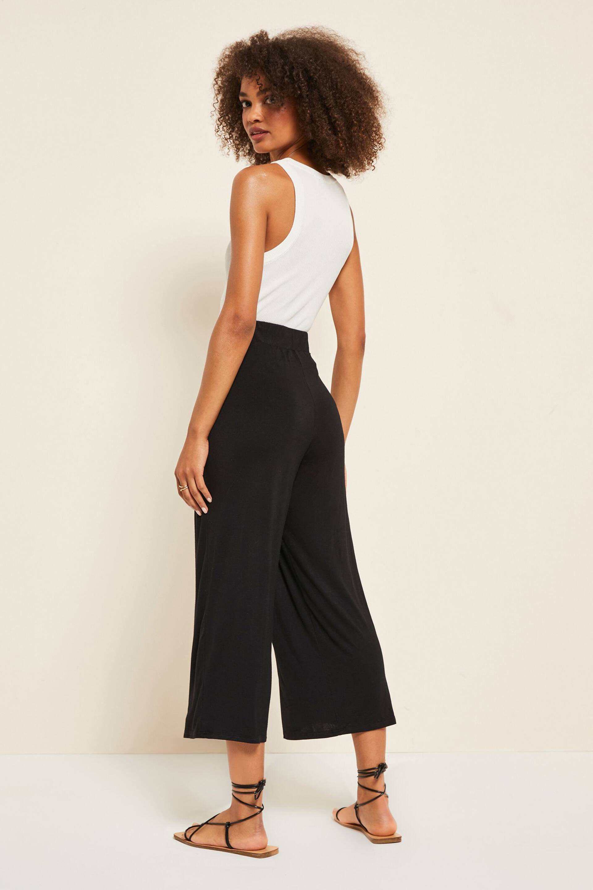 Friends Like These Black Belted Jersey Wide Leg Culotte Trousers - Image 2 of 4
