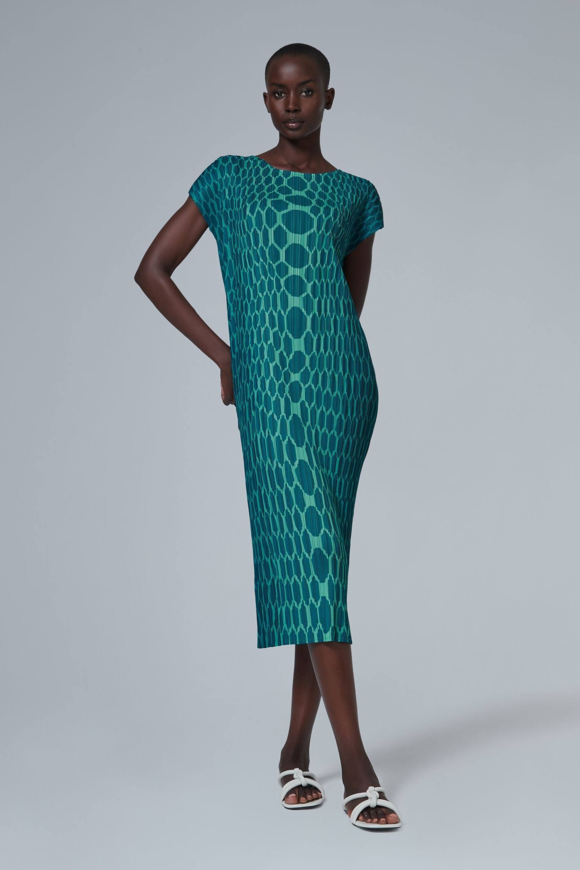 leem Green Plisse Midi Dress - Image 1 of 5