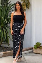 Pour Moi Black/White Petite Removable Straps Shirred Split Maxi Dress - Image 1 of 5