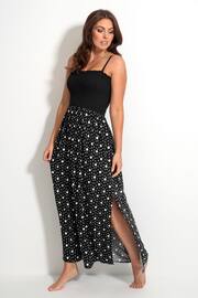 Pour Moi Black/White Petite Removable Straps Shirred Split Maxi Dress - Image 3 of 5