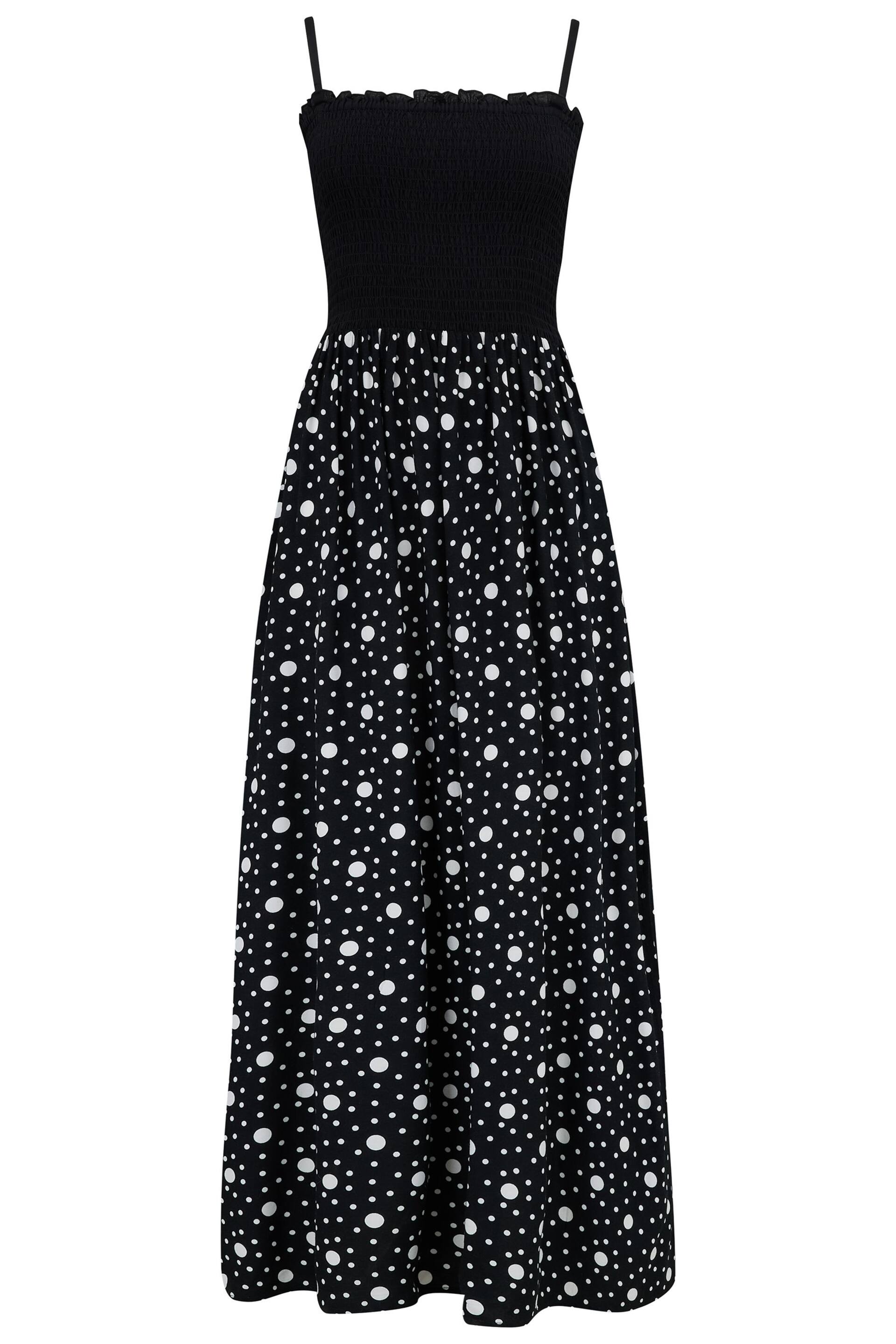 Pour Moi Black/White Petite Removable Straps Shirred Split Maxi Dress - Image 4 of 5