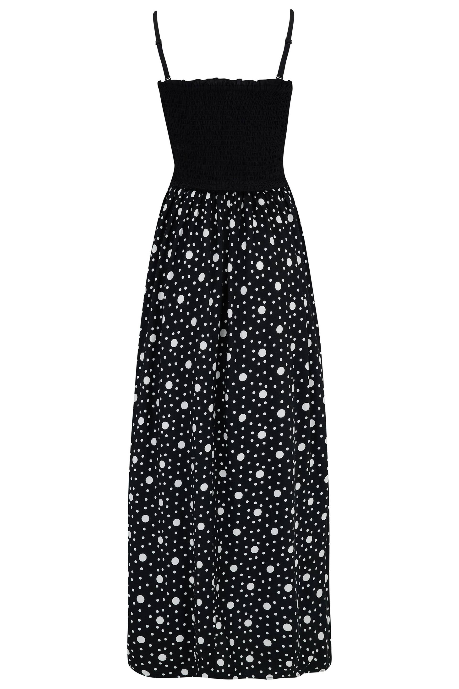 Pour Moi Black/White Petite Removable Straps Shirred Split Maxi Dress - Image 5 of 5