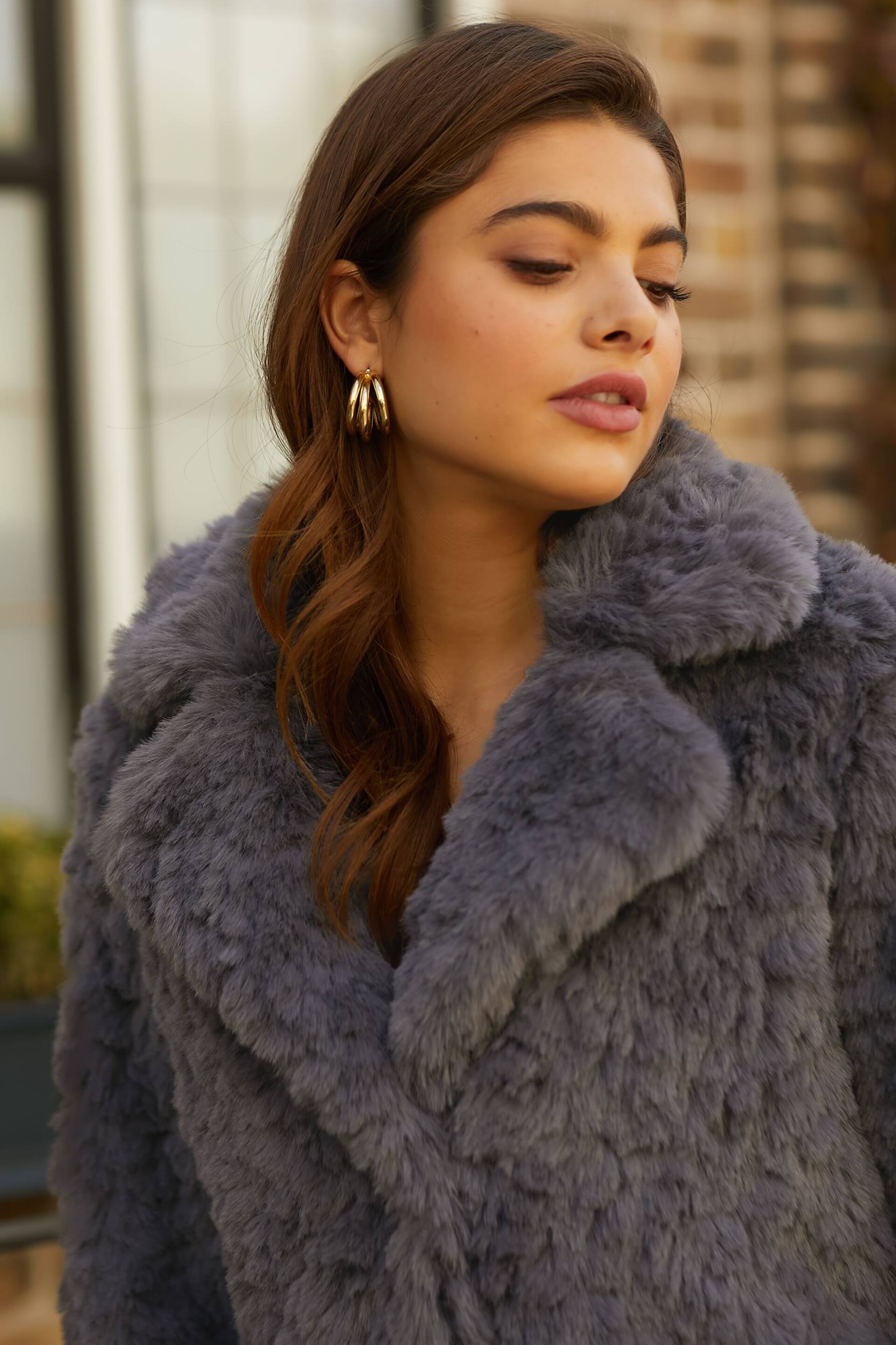 Friends Like These Grey Faux Fur Long City Coat - Image 3 of 4