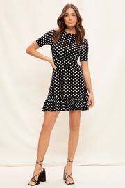 Friends Like These Black Spot Print Short Sleeve Ruffle Hem Jersey Mini Dress - Image 2 of 4