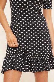 Friends Like These Black Spot Print Short Sleeve Ruffle Hem Jersey Mini Dress - Image 3 of 4