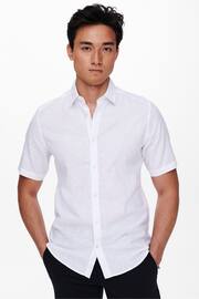 Only & Sons White Short Sleeve Button Up Shirt Contains Linen - Image 1 of 5
