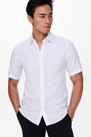 Only & Sons White Short Sleeve Button Up Shirt Contains Linen - Image 2 of 5