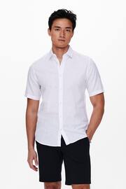 Only & Sons White Short Sleeve Button Up Shirt Contains Linen - Image 3 of 5