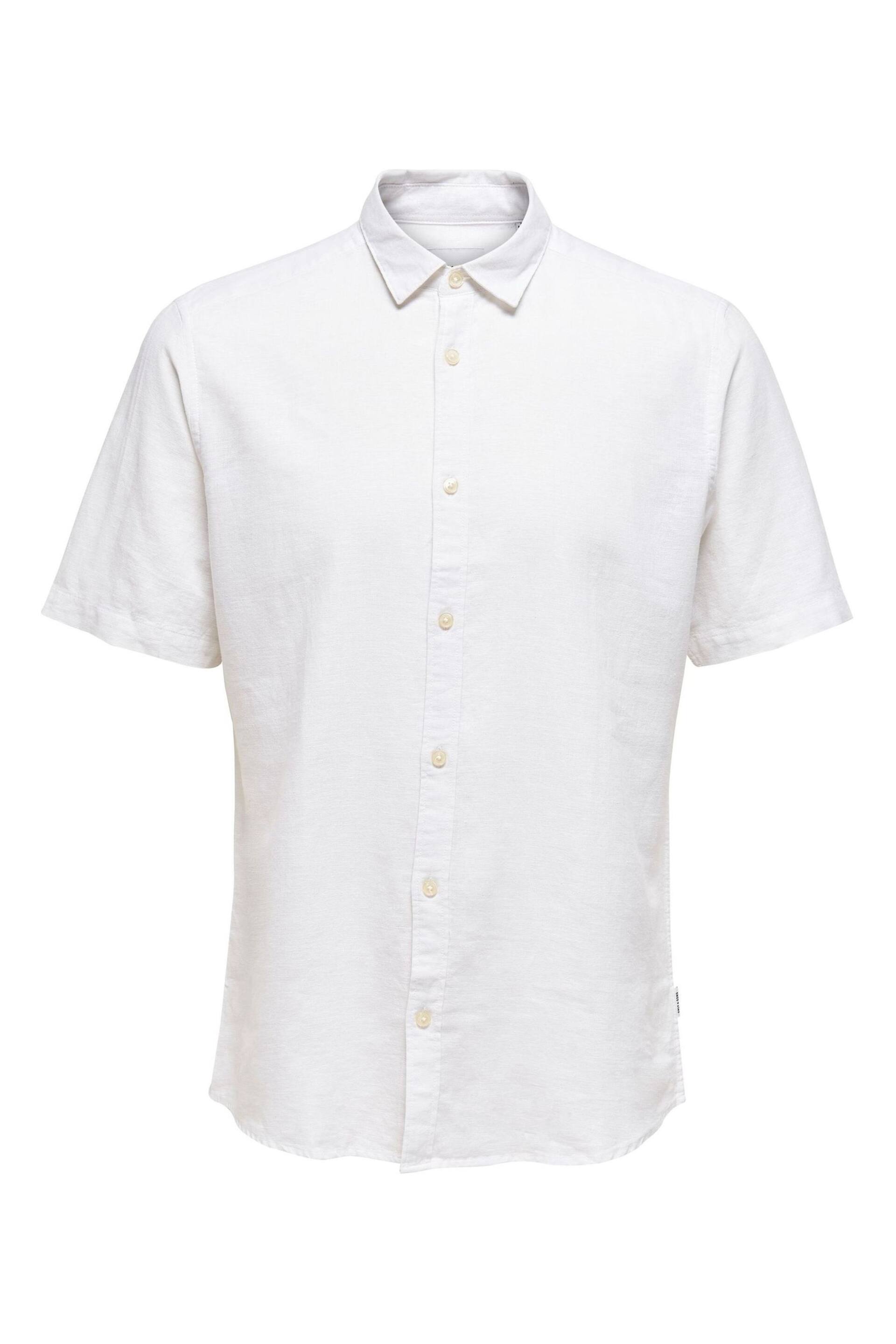 Only & Sons White Short Sleeve Button Up Shirt Contains Linen - Image 5 of 5