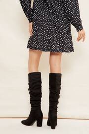 Friends Like These Black Regular Fit Block Mid Heeled Ruched Long Boots - Image 4 of 5