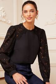 Love & Roses Black Tie Back Long Sleeve Lace Blouse - Image 1 of 4