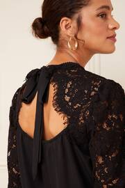 Love & Roses Black Tie Back Long Sleeve Lace Blouse - Image 2 of 4
