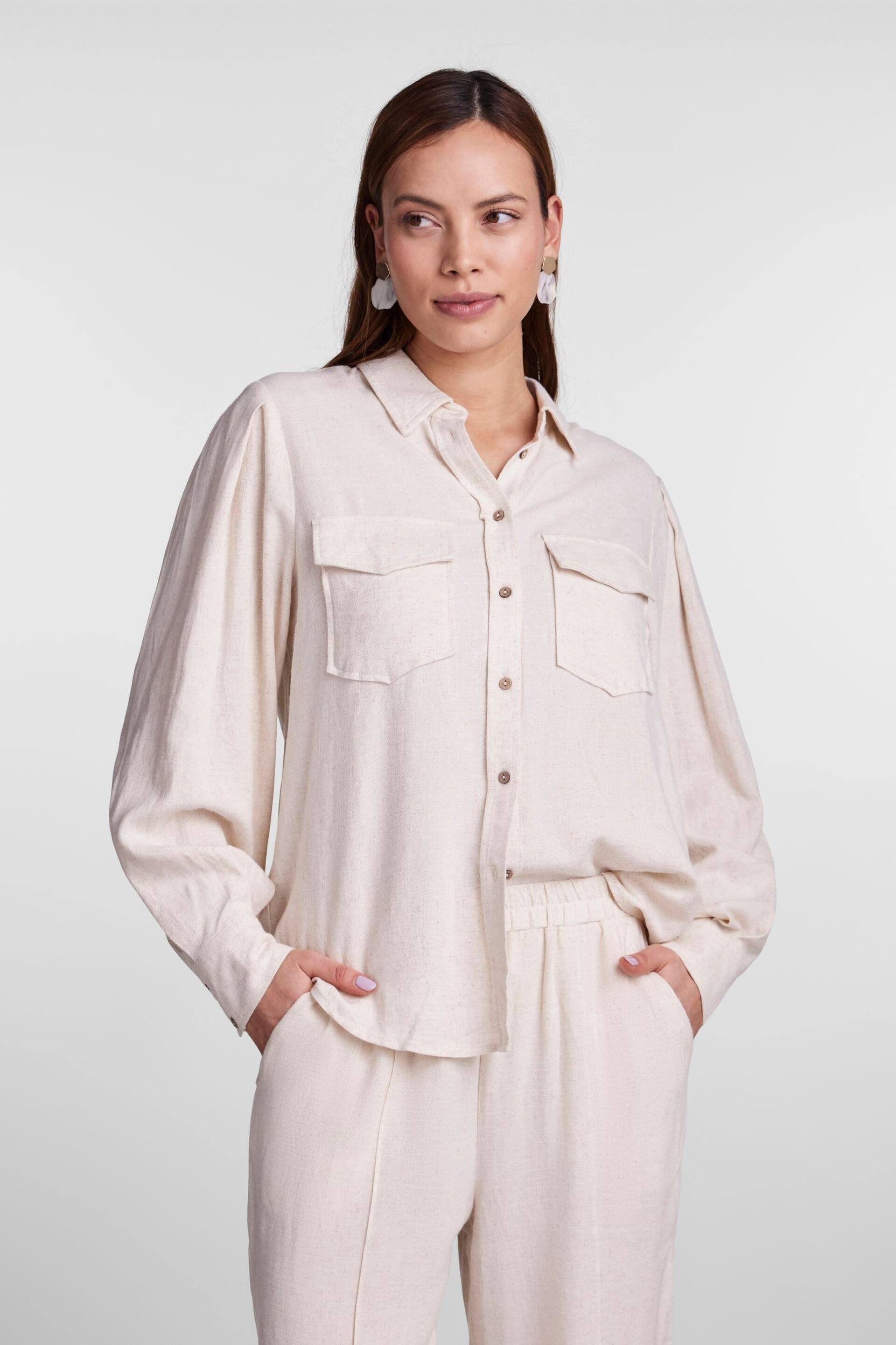 Y.A.S White Cargo Shirt Contains Linen - Image 3 of 5