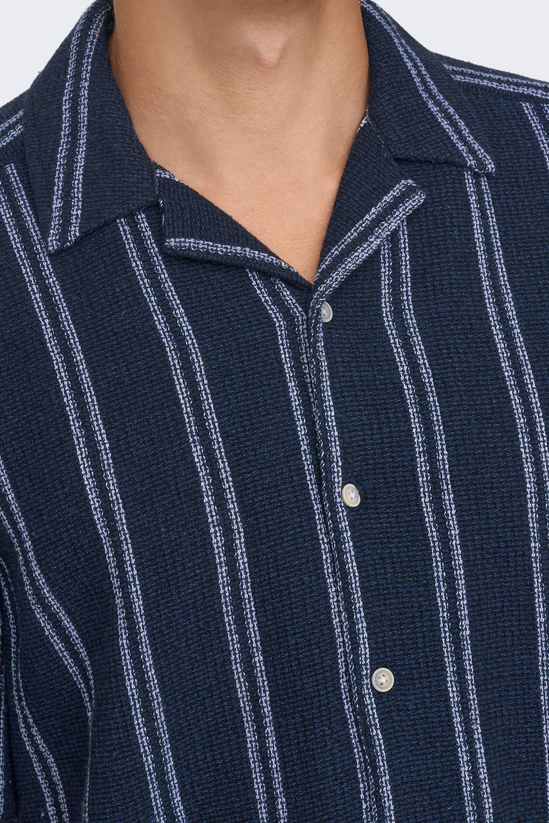 Only & Sons Navy Blue and White Woven Textured Short Sleeve Shirt - Image 4 of 5