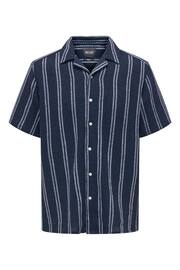 Only & Sons Navy Blue and White Woven Textured Short Sleeve Shirt - Image 5 of 5