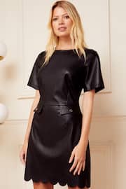 Love & Roses Black Faux Leather Scallop Hem Mini Dress - Image 1 of 4