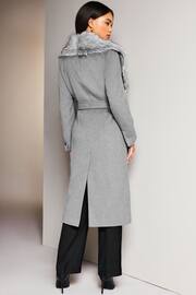 Lipsy Grey Premium Wool Blend Faux Fur Collar Wrap Coat - Image 3 of 4