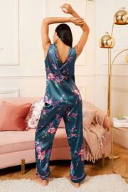 V&A | Love & Roses Green Floral Satin Vest Pyjamas - Image 3 of 4