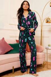 Love & Roses Green Leopard Super Soft Button Through Pyjamas - Image 4 of 4