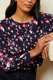 Love & Roses Navy Blue Animal Long Sleeve Blouse With Central Pintuck Details - Image 2 of 4