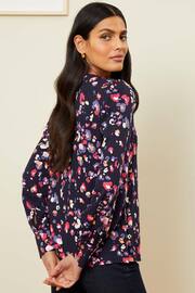 Love & Roses Navy Blue Animal Long Sleeve Blouse With Central Pintuck Details - Image 3 of 4