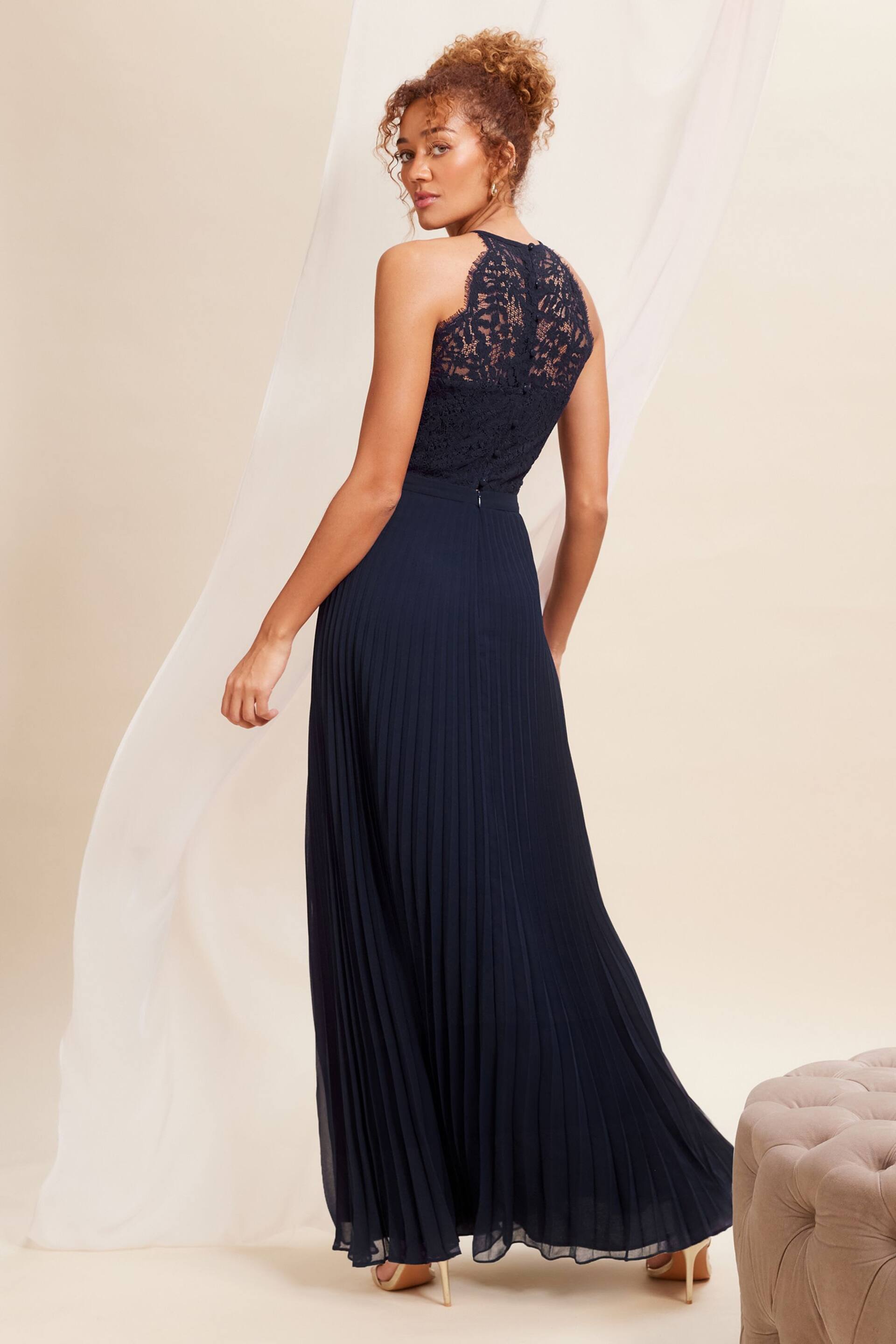 Love & Roses Navy Blue Pleated Lace Insert Bridesmaid Maxi Dress - Image 1 of 4