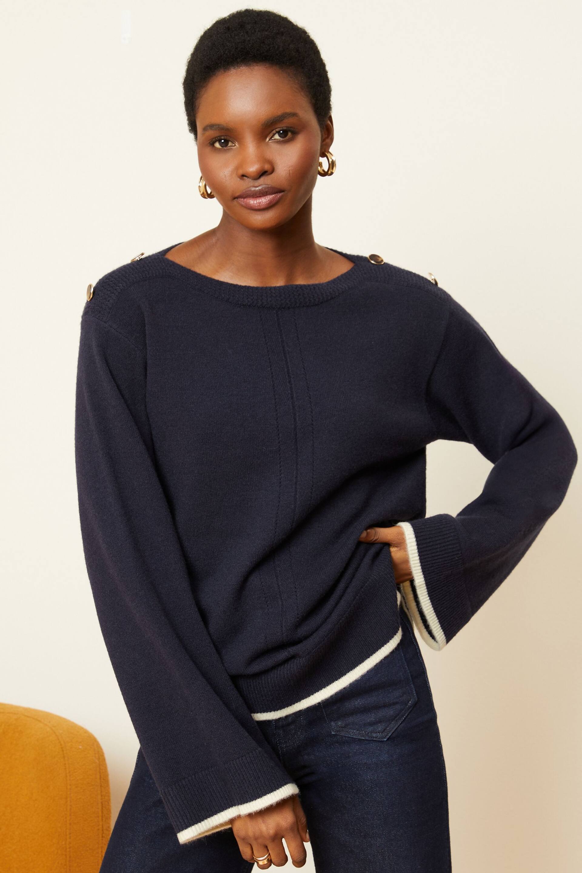 Love & Roses Navy Blue Oversized Cosy Knitted Jumper - Image 1 of 4