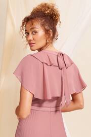 Love & Roses Rose Pink Ruffle Cape Detail Lace Trim Pleated Maxi Bridesmaid Dress - Image 4 of 4