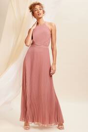 Love & Roses Pink Petite Pleated Lace Insert Bridesmaid Maxi Dress - Image 1 of 4