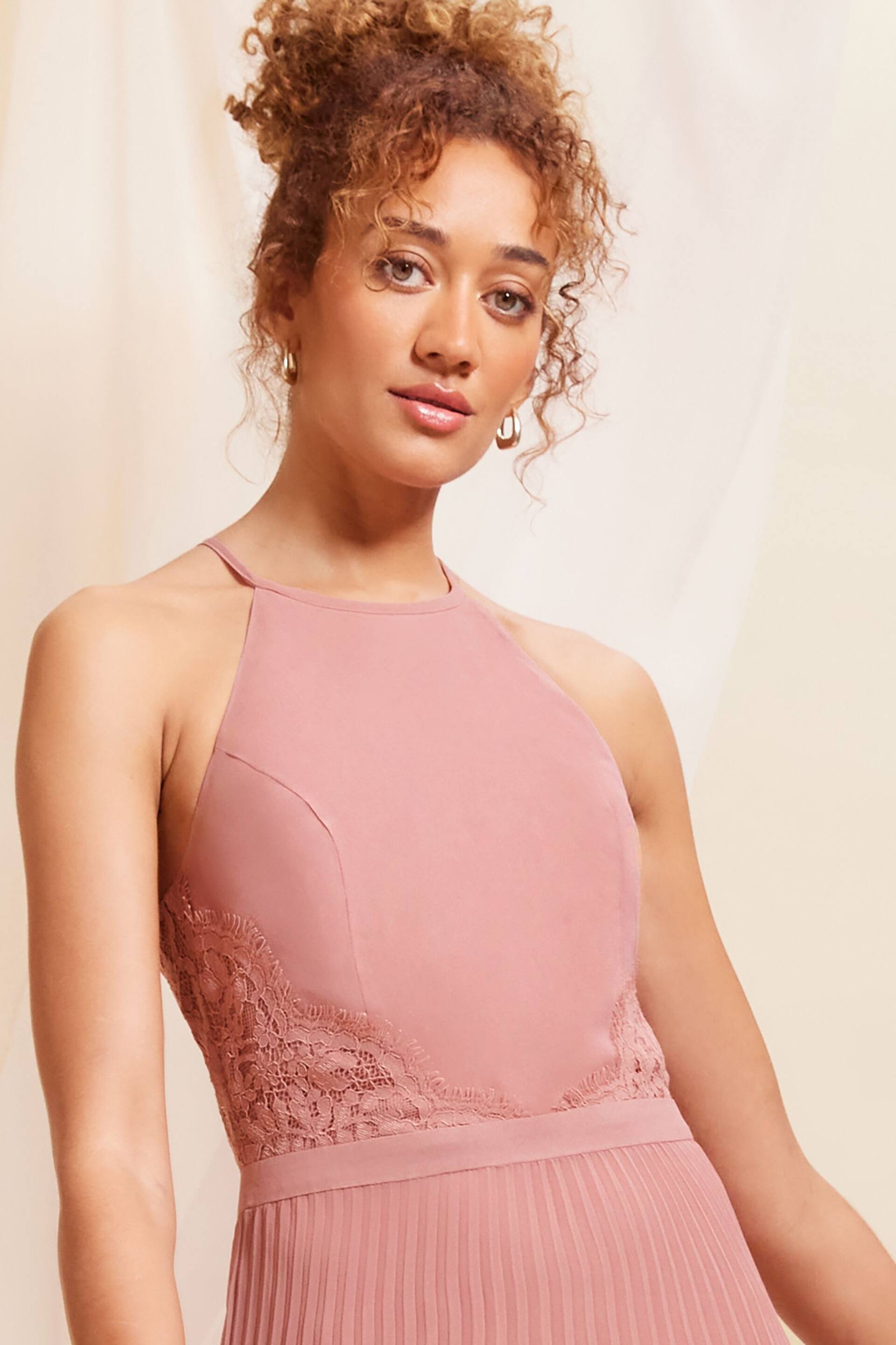 Love & Roses Pink Petite Pleated Lace Insert Bridesmaid Maxi Dress - Image 2 of 4