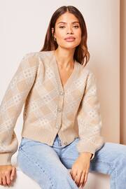 Lipsy Pink Check Long Sleeve Brushed Cropped Cardigan - Image 1 of 4