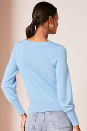 Lipsy Chambray Blue Scallop Detail Crew Neck Button Through Cardigan - Image 2 of 4