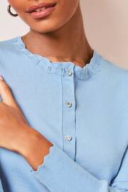 Lipsy Chambray Blue Scallop Detail Crew Neck Button Through Cardigan - Image 4 of 4