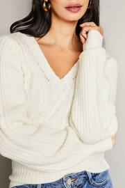 Lipsy Ivory White V Neck Cable Knitted Jumper - Image 2 of 4
