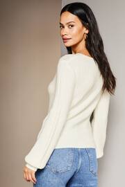 Lipsy Ivory White V Neck Cable Knitted Jumper - Image 3 of 4