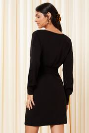 Friends Like These Black V Neck Belted knitted Dress - Image 4 of 4