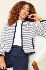 Love & Roses Blue And White Textured Stripe Cropped Jacket - Image 1 of 4