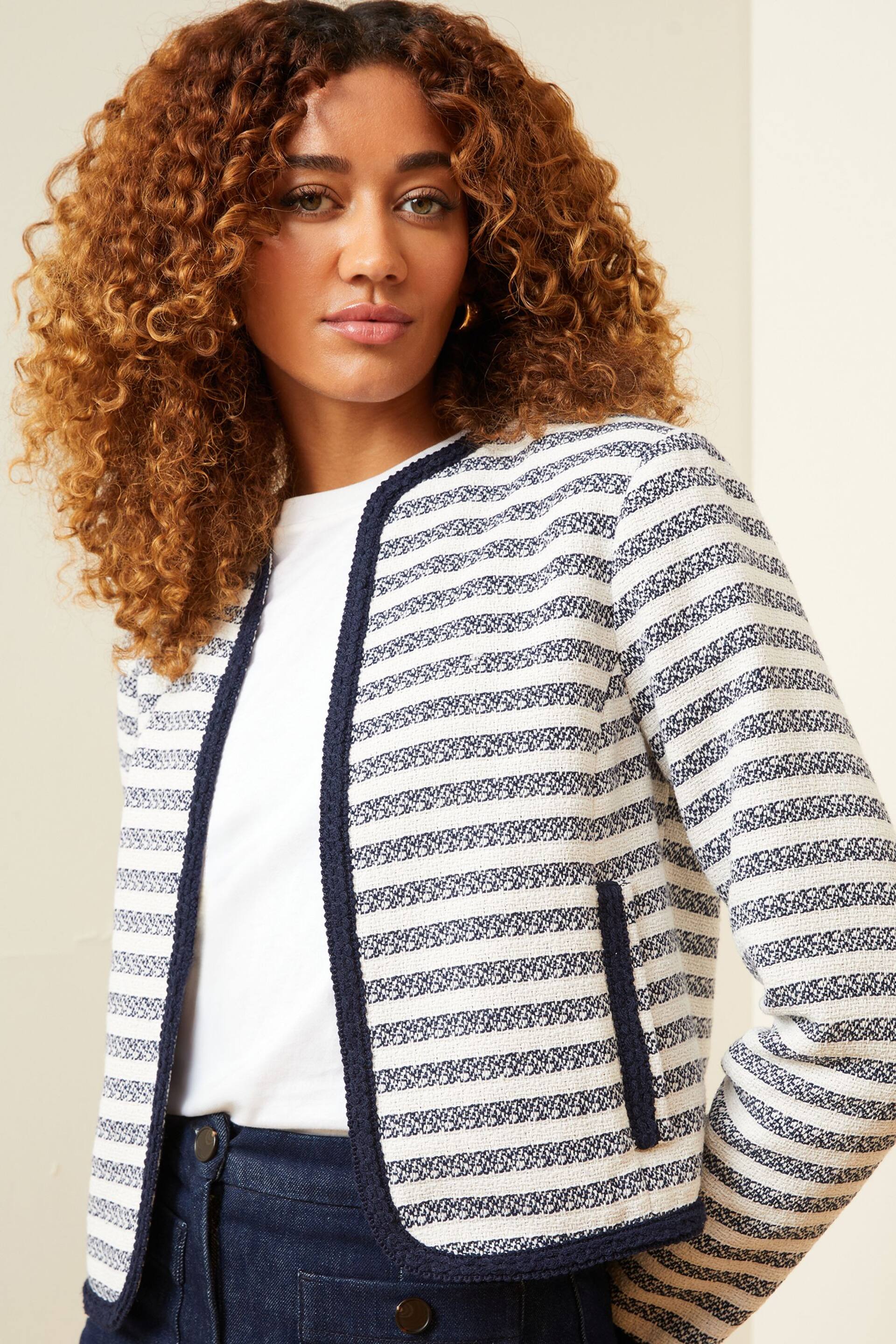 Love & Roses Blue And White Textured Stripe Cropped Jacket - Image 2 of 4