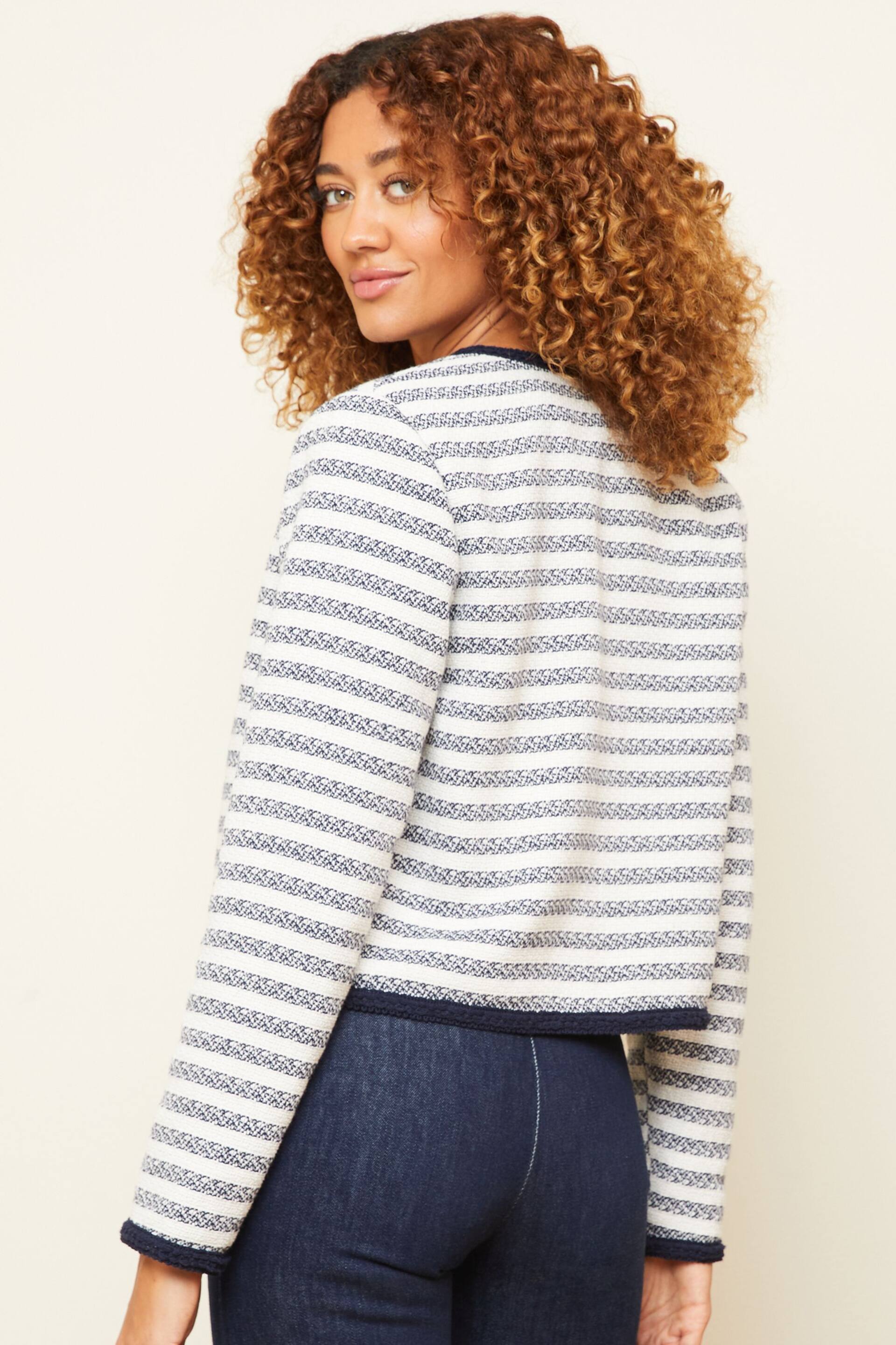 Love & Roses Blue And White Textured Stripe Cropped Jacket - Image 3 of 4