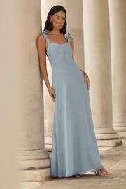 Lipsy Blue Bridesmaid Tie Strap Corset Detail Maxi Dress - Image 1 of 4