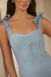 Lipsy Blue Bridesmaid Tie Strap Corset Detail Maxi Dress - Image 2 of 4