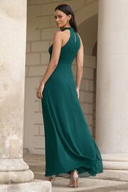 Lipsy Forest Green Bridesmaid Halterneck Embellished Keyhole Maxi Dress - Image 3 of 4