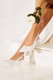 Lipsy White Wide FIt Desire Mid Heel Pearl Wedding Slingback Court Shoes - Image 3 of 4