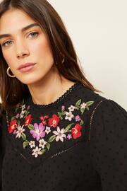 Love & Roses Black Embroidery Petite High Neck Lace Trim Long Sleeve Blouse - Image 2 of 4