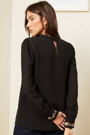 Love & Roses Black Embroidery Petite High Neck Lace Trim Long Sleeve Blouse - Image 3 of 4