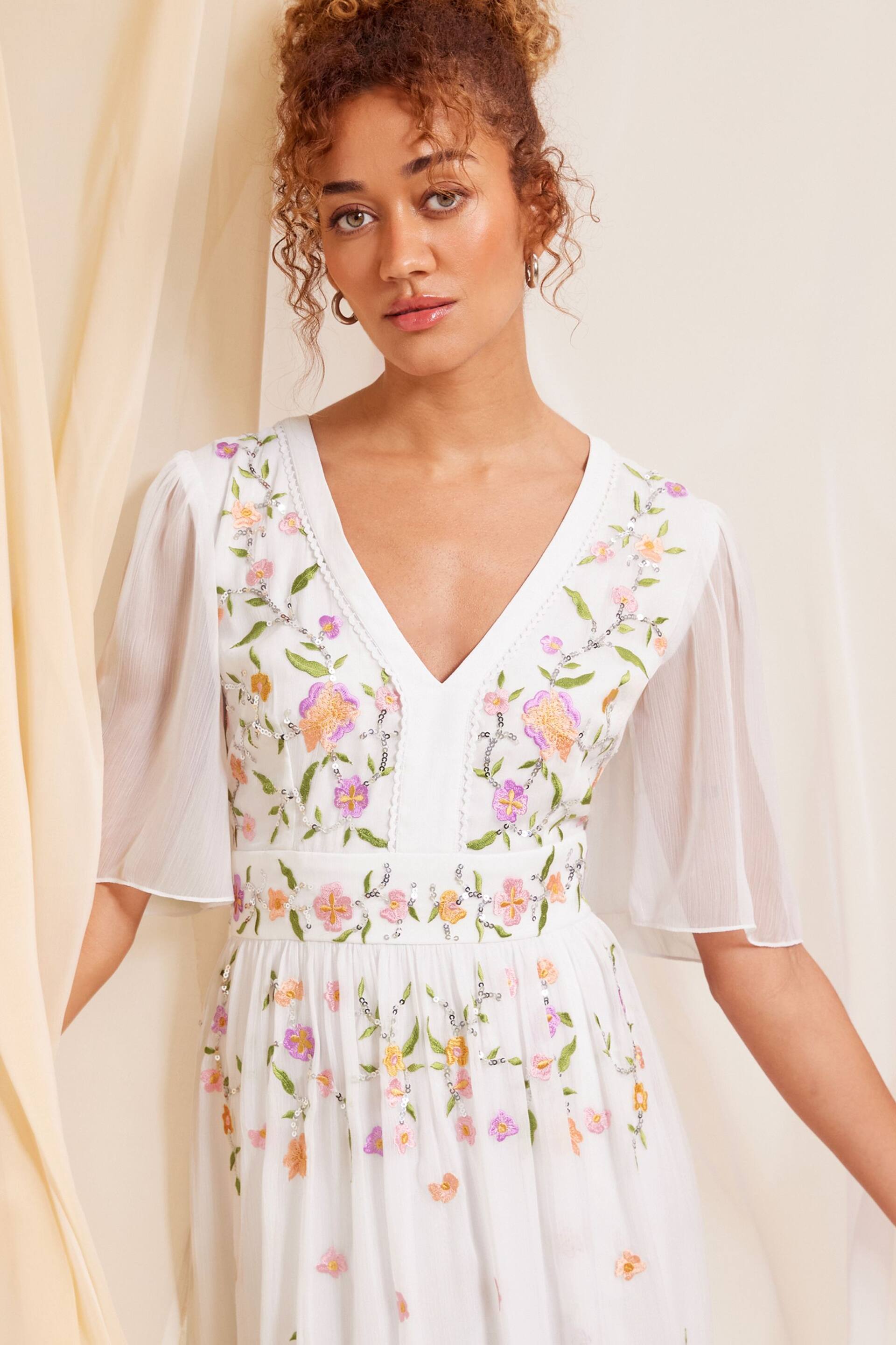 Love & Roses Ivory White Embellished Chiffon Flutter Sleeve Maxi Dress - Image 2 of 4