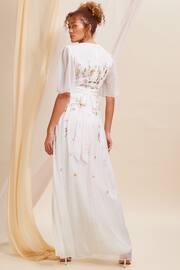 Love & Roses Ivory White Embellished Chiffon Flutter Sleeve Maxi Dress - Image 3 of 4