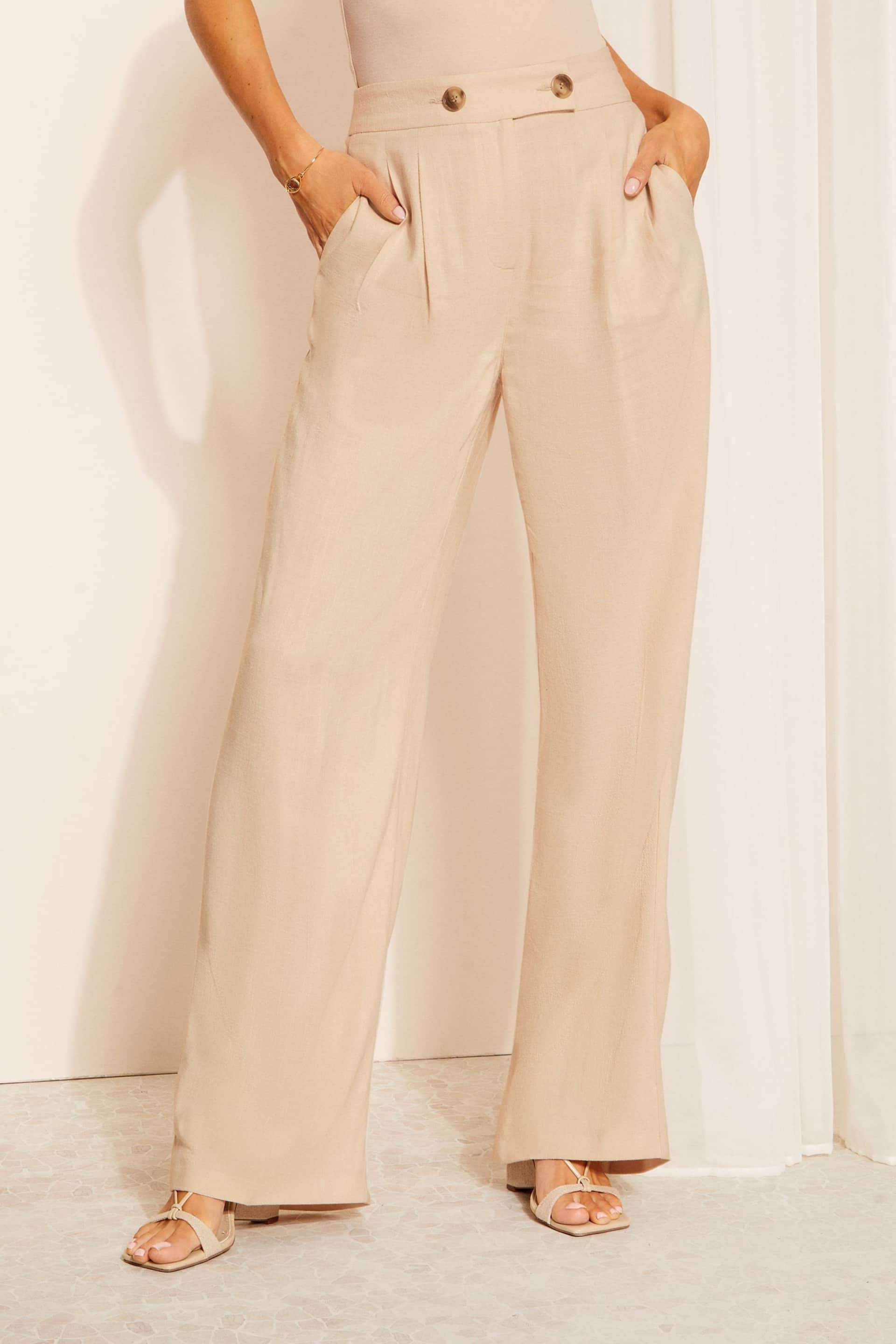 Friends Like These Cream Wide Leg Trousers with Linen - Image 1 of 4