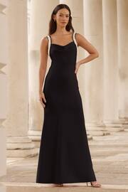 Lipsy Black Pearl Strap Cowl Maxi Bridesmaid Dress - Image 1 of 4